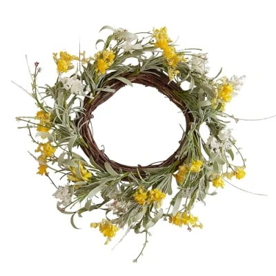 Image of Ginger Ray Easter Spring Blossom Yellow Foliage Wreath Hanging Decoration 40cm