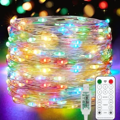Image of Vacoulery Fairy Lights Plug in, 15M USB with 8 Modes Waterproof Indoor Copper String Remote Control Timer for Bedroom Party Wedding Christmas Decoration