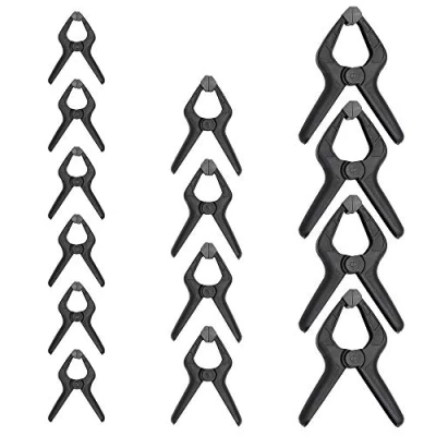 Image of Amazon Basics 14 Piece Nylon Spring Clamp Set, 6 Pack of 8.57 cm, 4 11.43 16.51 Black Grey