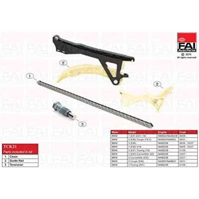 Image of 11311439854, 11348649768 Timing Chain Kit FAI AutoParts TCK21 without gears, with gaskets/seals Simplex, Bolt BMW: 3 Saloon, Coupe