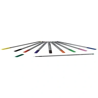 Image of PACK of 10 Pens Assorted Colours Fineliners Fine 0.4mm Metal Encased Fibre tip colours: black brown purple blue dark green light yellow orange red and pinkColours 0.4 pen with line width, colours,