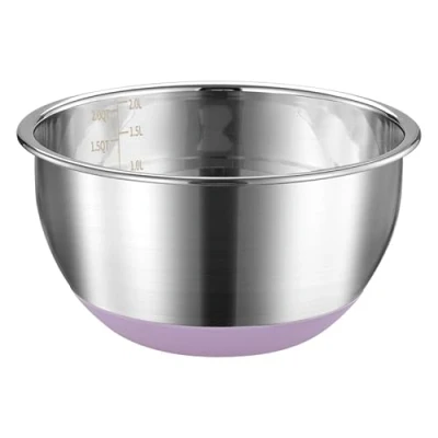 Image of FAB4HOME Mixing Bowl Stainless Steel with Nonslip Silicone Bottom Metal Kitchen Baking Cooking Salad Dishwasher Safe, 20cm