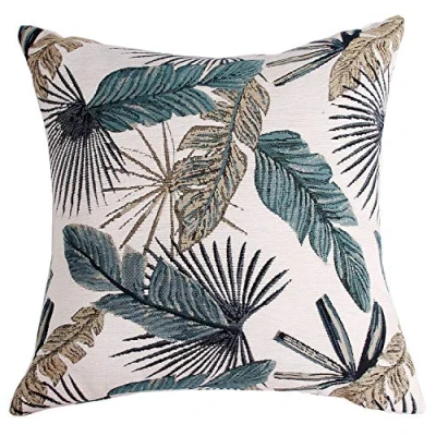 Image of Yeiotsy Cushion Case for Sofa Bed, Tropical Leaf Cover Decorative Pillow Jacquard Chenille (Teal)