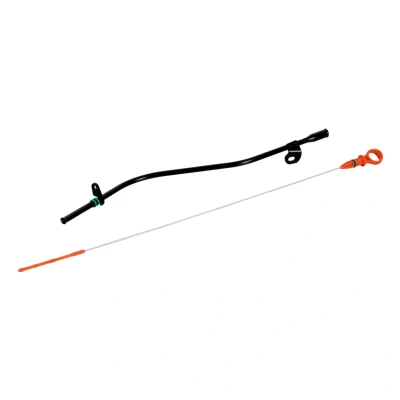 Image of 9673392180, 9673392180S1, 9675476780, 9675476780S1 Oil Dipstick FEBI BILSTEIN 180765 with guide funnel/tube Orange