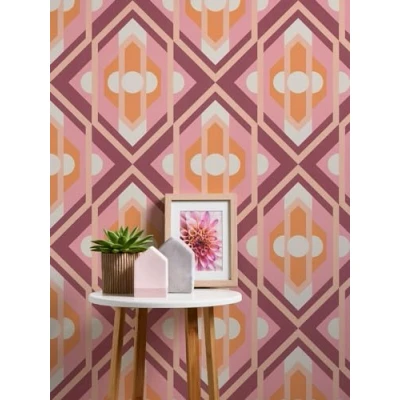 Image of A.S. Création Retro 70&#039;s Large Diamond Wallpaper Orange/Pink/White/Purple/Cream Chic 395311 8.50m x 0.53m Paste The Wall