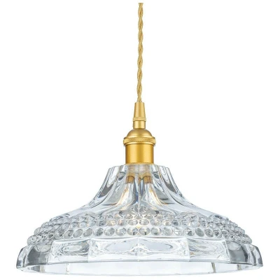 Image of Wilshire Dome Pendant Light Satin Gold with Decorative Glass