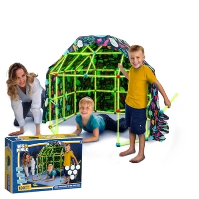 Image of Big Minds Den Building Kit Glow In The Dark Fort 130 Piece For Kids Infinite Shapes Indoor And Outdoor Toys 5+ Year Old Girls Boys