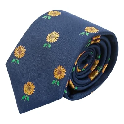 Image of King &amp; Priory Navy Blue Embroidered Sunflower Tie