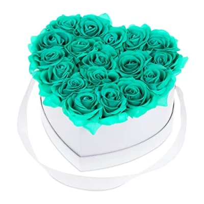 Image of Relaxdays Heart Flower Faux Roses, White Box, Last 10 Years, Gift, Decorative Bouquet, Turquoise, Paper, 18 Rosen