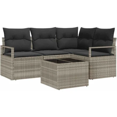 Image of vidaXL 5 Piece Garden Sofa Set with Cushions Grey Poly Rattan