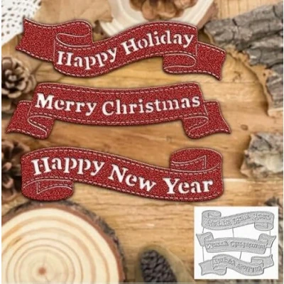 Image of Merry Christmas Metal Die Cuts,Happy New Year Cutting Dies Cut Stencils DIY Scrapbooking Decorative Embossing Paper Card Making