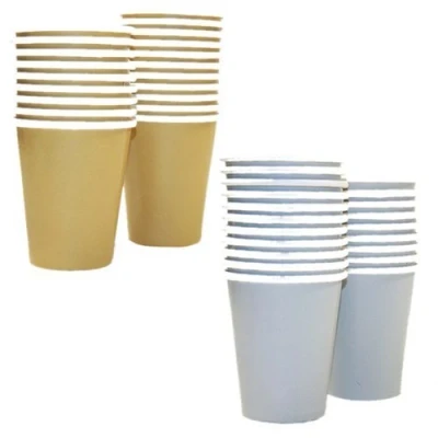 Image of Disposable Paper Cups 250ml 40/Pack Gold/Silver
