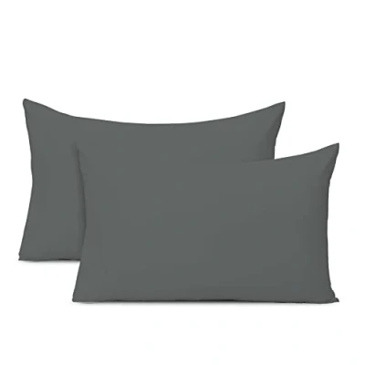 Image of Cotton Dark Grey Housewife Percale Pillowcases 2 Pack 48x74, 100% Long Staple Combed Pillow Cover, Plain Weave Standard PillowCase (Dark Cases Pack) Pizuna