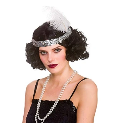 Image of Wicked Costumes Adult 1920&#039;s Black Curly Flapper Wig Fancy Dress Accessory