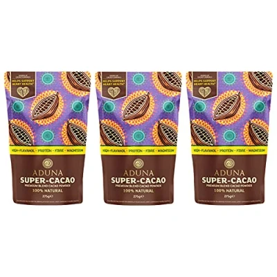 Image of New Aduna Super Cacao Powder Natural Raw African for Cardiovascular Health Ghanaian Low Cadmium 3x 275g Resealable and Recyclable Pack