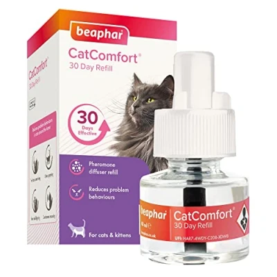 Image of Beaphar CatComfort Calming Diffuser Refill Reduces Anxiety &amp; Stress in Cats Helps Ease Fear of Fireworks Covers 70m² Area Lasts Up To 30 Days