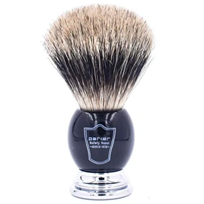 Image of Parker Safety Razor Handmade Deluxe&quot;Long Loft&quot; 100% Pure Badger Shaving Brush with Deluxe Black &amp; Chrome Handle Stand Included