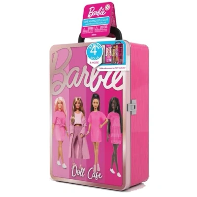 Image of Barbie Metal Toy Storage Case Store it All Compatible with other Dolls, for Kids Girls Ages 3 and Up