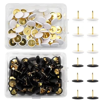 Image of 200 Pcs White Drawing Pins, Round Head Thumbtacks, Metal Push Pins with Storage Box for Pinboard, Bulletin Board, Office, Home