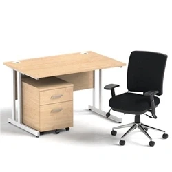Image of Impulse 1200 Desk Maple/White Cantilever 2 Dr Mobile Ped Black Chair