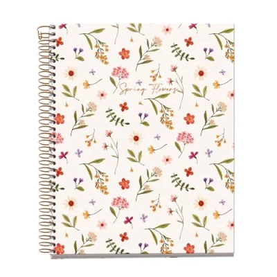 Image of Miquelrius Notebook A5 (148 x 210 mm), Horizontal Stripes 7 mm, 120 Sheets of 70 g/m², Cream Cardboard Cover, 4 Coloured Stripes, Copper Spiral, Spring Flowers Collection,