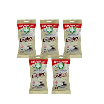 Image of Value Pack of 5 Packs Greenshield Care &amp; Protect Conditioning Leather Surface Wipes (70 per pack) 350 Total