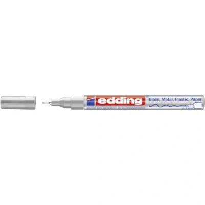 Image of edding 780 gloss paint marker silver 1 extra fine round nib 0.8 mm pen for glass, pebbles, wood, plastic, paper waterproof, high coverage
