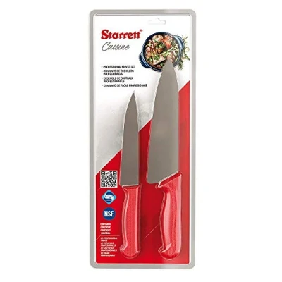 Image of Starrett Stainless Steel Professional Kitchen Chef Knife Set 1 x 6 inch &amp; 8 Knives Red Handle