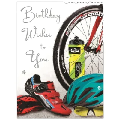 Image of Male Birthday Card General for Men/Boys Sporty Cycling Design Special Finishes and Illustrated Insert Leaf Made in the UK