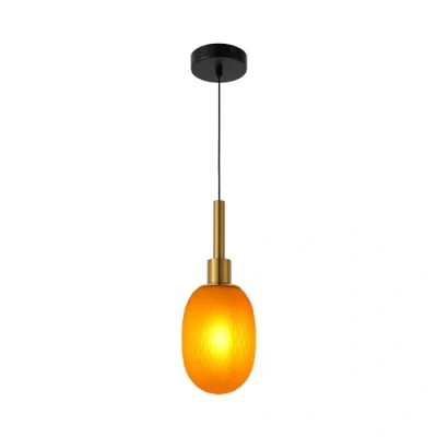 Image of TEKLED Opalescent Ellipsoid Pendant Light with Gold Detail E14 Fitting Decorative Lighting Ceiling Living Rooms Kitchens Bars Coffee Shops Restaurants Small/Amber (Bulb not Included)
