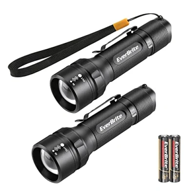 Image of EverBrite LED Torches Zoomable 2 Pack, Aluminum Alloy Torch Camping Light with Belt Clip, 3 Modes Powerful Flashlight 150LM for Outdoor Lighting Hiking