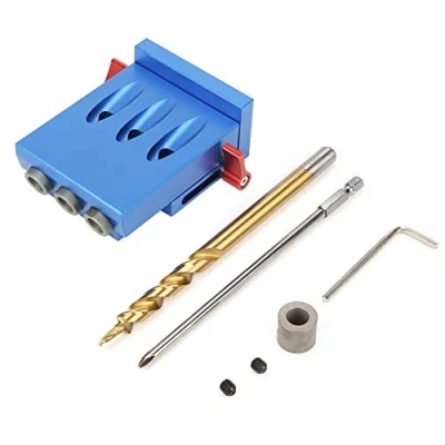 Image of Pocket Hole Screw Jig Set, Dowel Drill Joinery Kit Woodworking Angle Drilling Guide Tool Positioner Locator