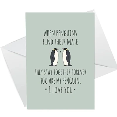 Image of Valentine Day Card For Him Her Penguin Husband Wife Girlfriend Boyfriend