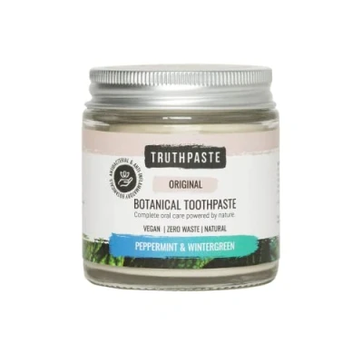 Image of TRUTHPASTE Original Natural Zero Waste Toothpaste. Eco Friendly &amp; Plastic Free. Vegan. Fluoride Free, SLS with neem Aloe Vera. Suitable for Sensitive Teeth. (Peppermint Wintergreen 100ml)