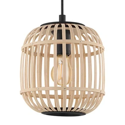 Image of EGLO Bordesley pendant light, wooden lampshade, 21 cm