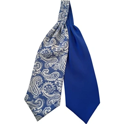 Image of Men&#039;s Paisley Satin Self Tie Ascot Cravats (Navy &amp; Royal Blue)