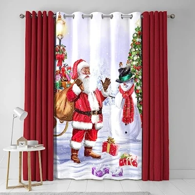 Image of Fusion Traditional Christmas Curtain W55 x L84 (138 214cm) Eyelet Santa Claus for Xmas Father Curtain/Snowman Bedroom/Living Room Decorations