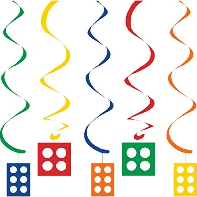 Image of Creative Converting PC315259 Bulding Blocks Swirl Party Decorations 5 Pcs, Multi Colored, One Size