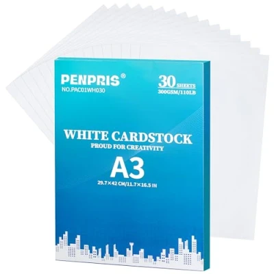 Image of 300gsm White Cardstock 30 Sheets A3 Cardboard Paper Cover Card Stock Heavyweight Thick for DIY Making,Invitations,Postcards,Business Cards PAC01WH030