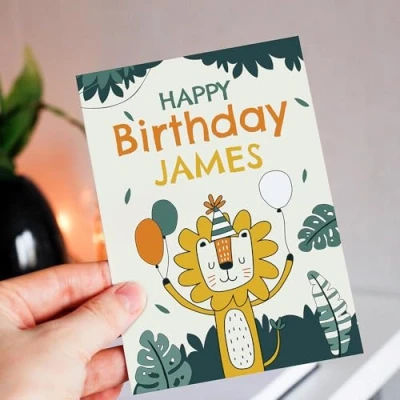 Image of Personalised Jungle Childs Birthday Greeting Card For Him, Her, Kids, Party, Children