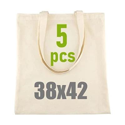 Image of Leviatan Cotton Tote Bag Personalisation Possible Embroidery or Painting Reusable Shopping Bags 38x42cm 144g/m2 Canvas with Two Long Handles