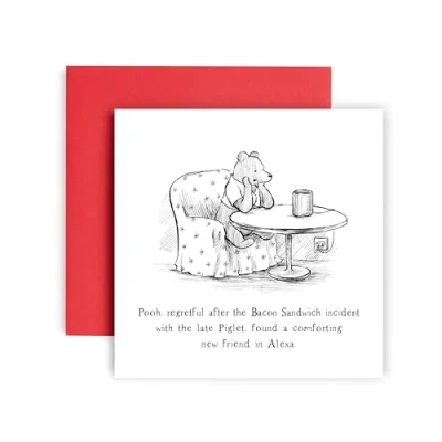 Image of Huxters Birthday Cards for Men and Him Her Women Pooh Piglet Bacon Alexa Dad Sister Brother Uncle Friend Mum Auntie Nan Grandad 14.8cm