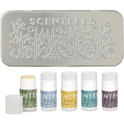 Image of Scentered Aromatherapy Gift Set Discovery Tin 5X Mini Balms: Sleep Well, De Stress, Focus, Escape, Happy Lavender, Rosemary, Ylang Essential Oils Gifts for Women