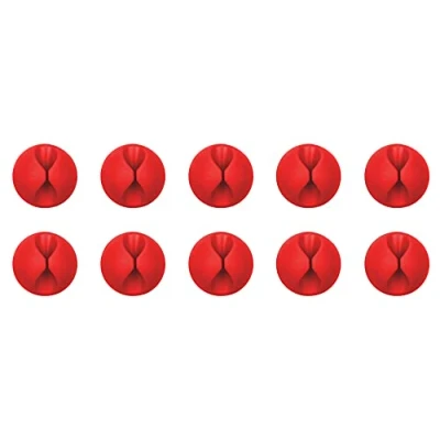 Image of Lifeswonderful Pack of 10 Self Adhesive Charger USB Cable Cord Wire Clip Holders Desk Tidy Ties (Red)