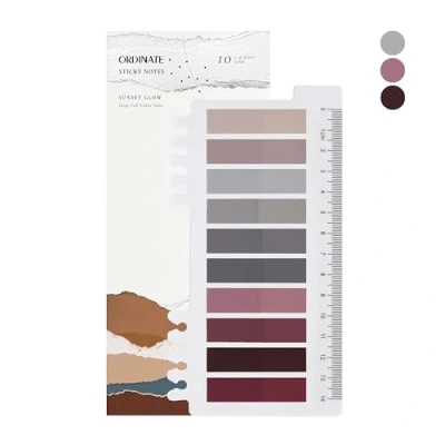 Image of Ordinate Pack of 200 Adhesive Strips, Transparent Sticky Notes, Index Tabs, Writeable Markers Pastel, Stationary Supplies, Book Accessories (B Pieces Sunset