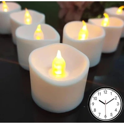 Image of Jialine Led Tea Lights with Timer,6 Hours and 18 Off in 24 Hour Cycle,Battery Flameless Flickering Votive Candles for Halloween,Weddings,Parting Warm Yellow