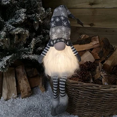 Image of Samuel ALEXANDER Festive Christmas Sitting Gonk with Dangly Legs &amp; LED Light 50cm GREY