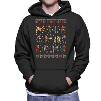 Image of Cloud City 7 Street Fighter Christmas Contestants KO Men&#039;s Hooded Sweatshirt Black