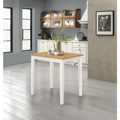Image of Hallowood Furniture Ledbury Small White Painted Dining Table with Light Oak Top, Solid Wooden Dinner Table, Kitchen Breakfast for Home &amp; Cafe