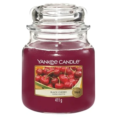 Image of Yankee Candle Scented Black Cherry Medium Jar Long Burning Candles: up to 75 Hours Gifts for Women